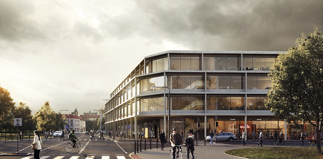 Projekt konkursowy na budynek Uniwersytetu Warszawskiego, elewacja z betonu architektonicznego